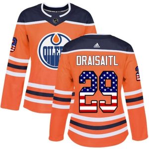 Damen Edmonton Oilers Trikot Leon Draisaitl 29 Orange USA Flag Fashion Authentic